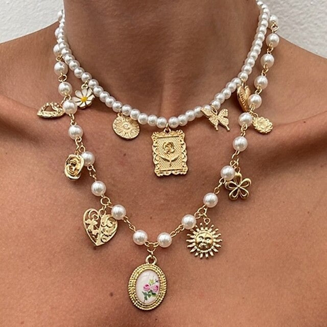 Women's Tassel Modern Lolita Double Layered Sun Heart Wedding Drops Necklace For Wedding Party Daily