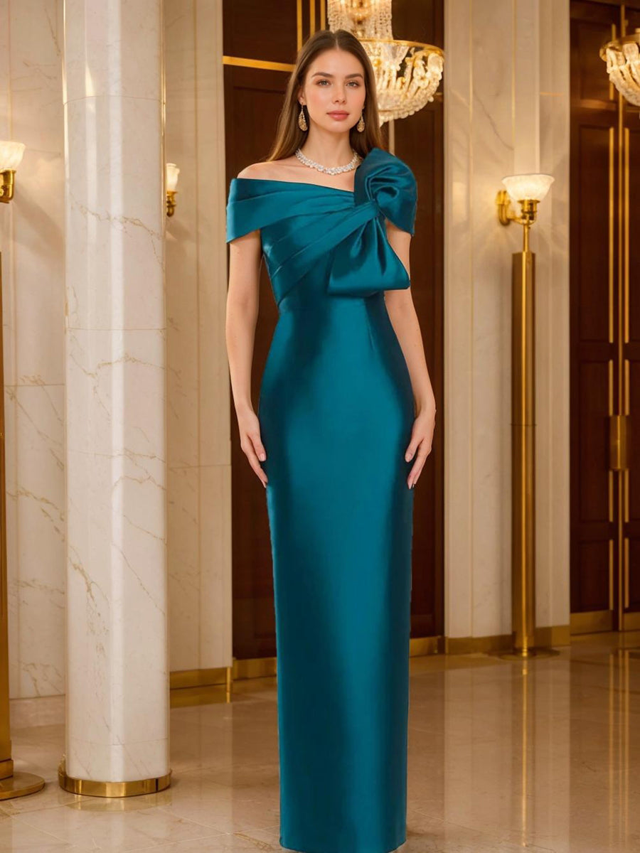 Sheath/Column One-Shoulder Floor-Length Mother of the Bride Dresses with Bow