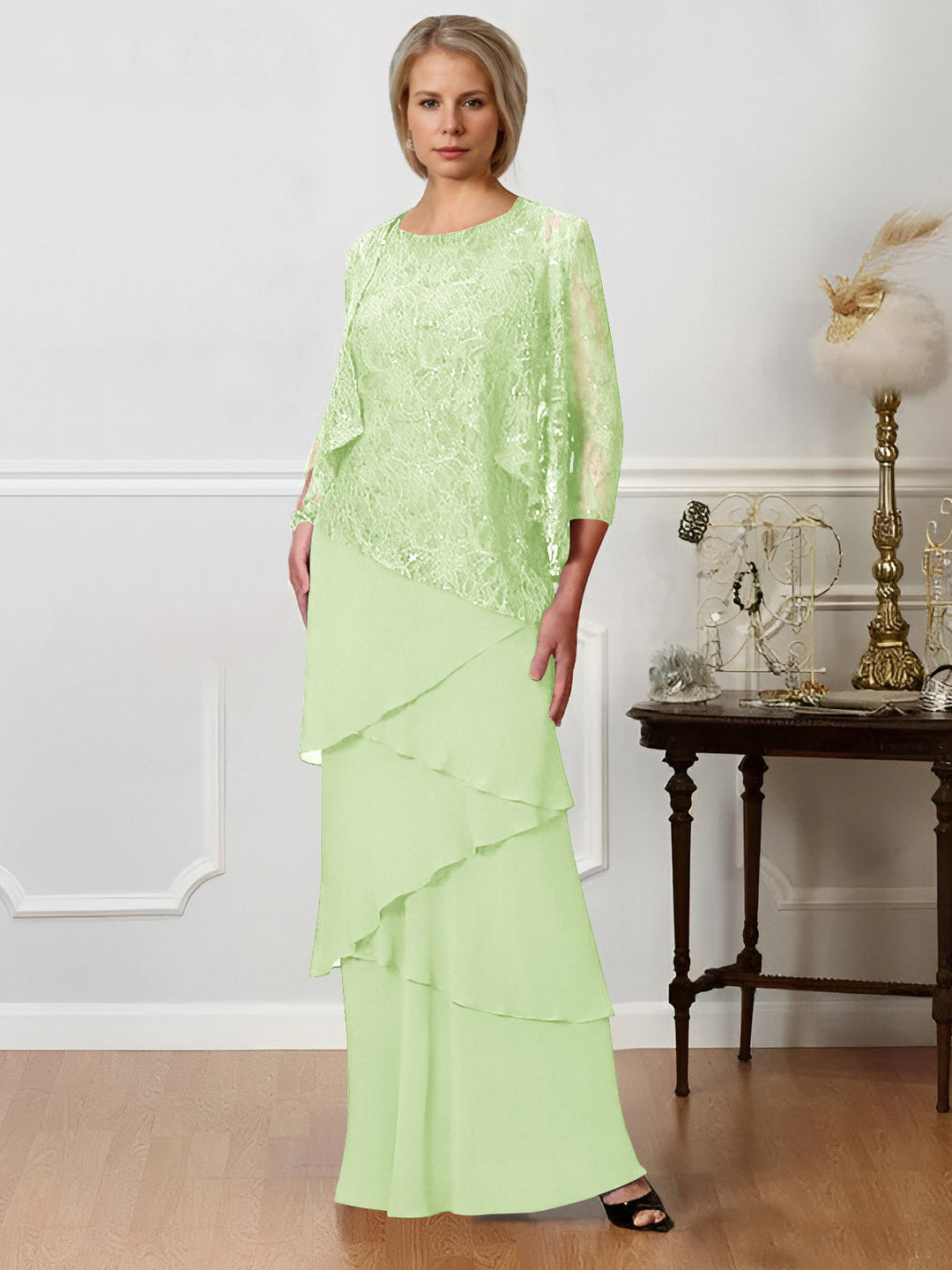 A-Line/Princess Jewel Neck Floor-Length Mother of the Bride Dresses
