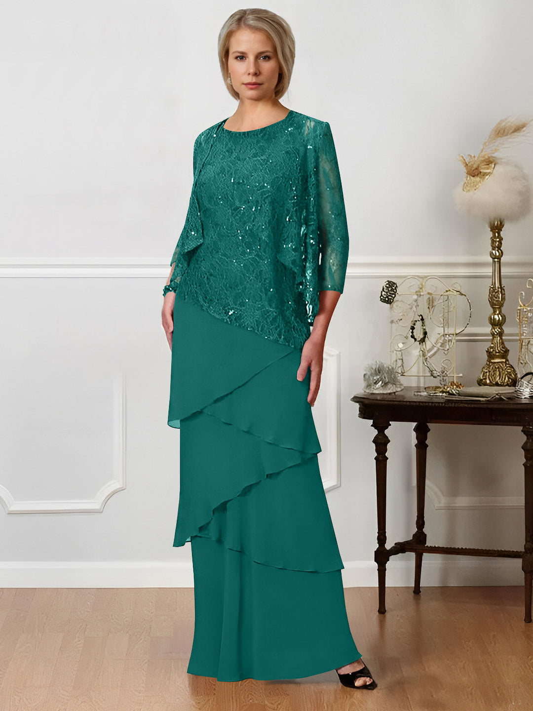 A-Line/Princess Jewel Neck Floor-Length Mother of the Bride Dresses