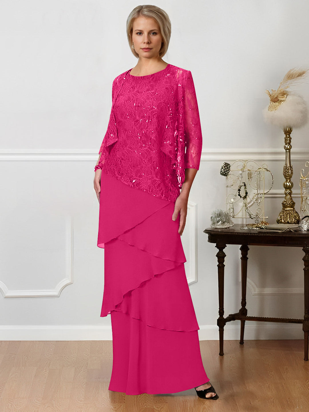 A-Line/Princess Jewel Neck Floor-Length Mother of the Bride Dresses
