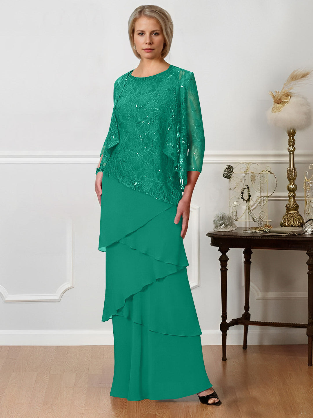 A-Line/Princess Jewel Neck Floor-Length Mother of the Bride Dresses