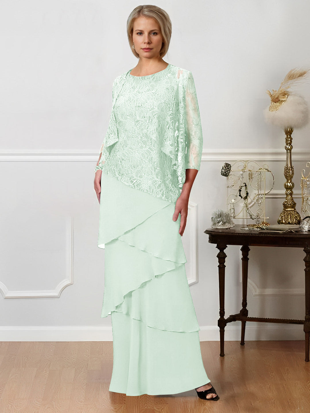 A-Line/Princess Jewel Neck Floor-Length Mother of the Bride Dresses