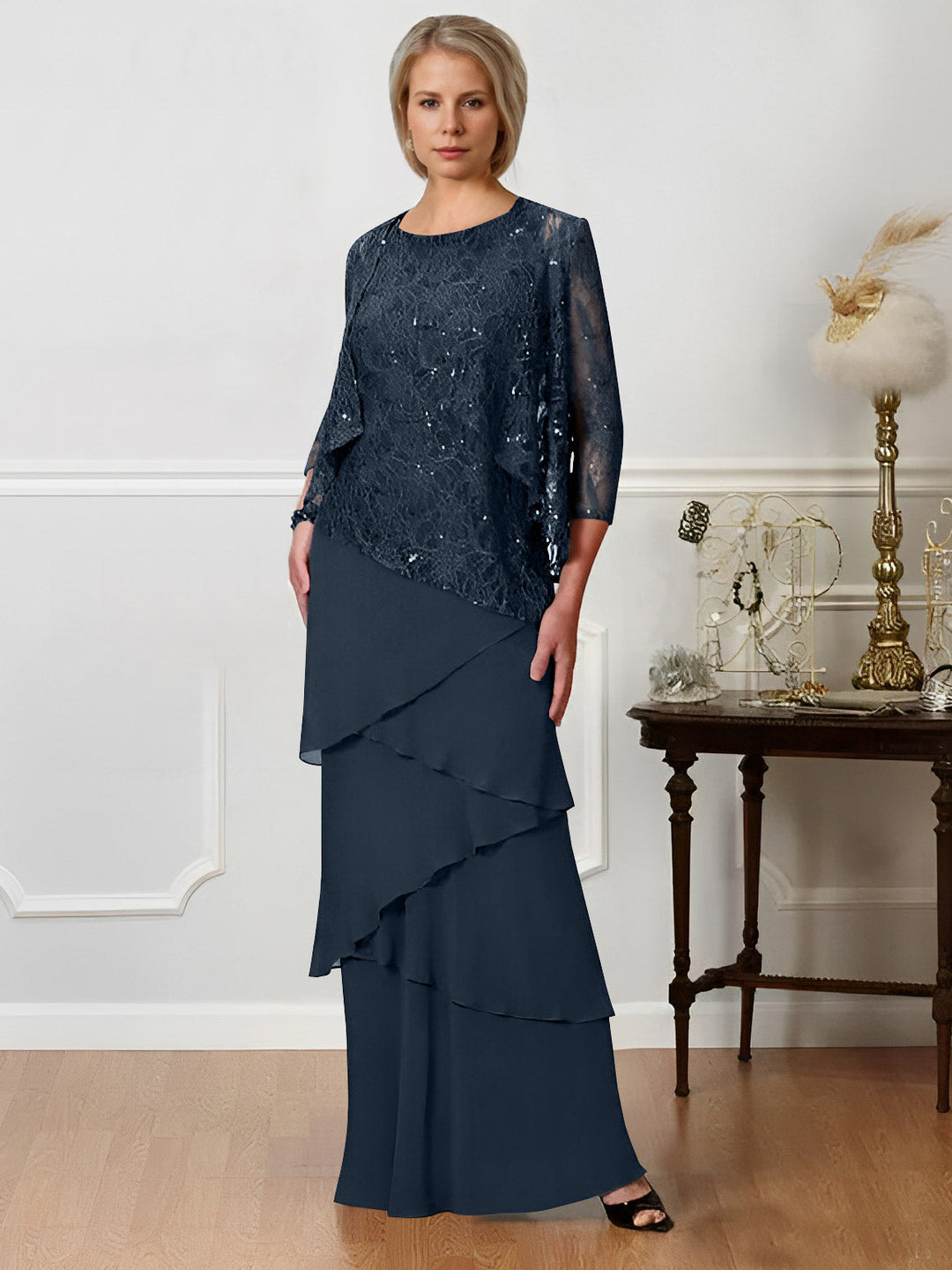 A-Line/Princess Jewel Neck Floor-Length Mother of the Bride Dresses