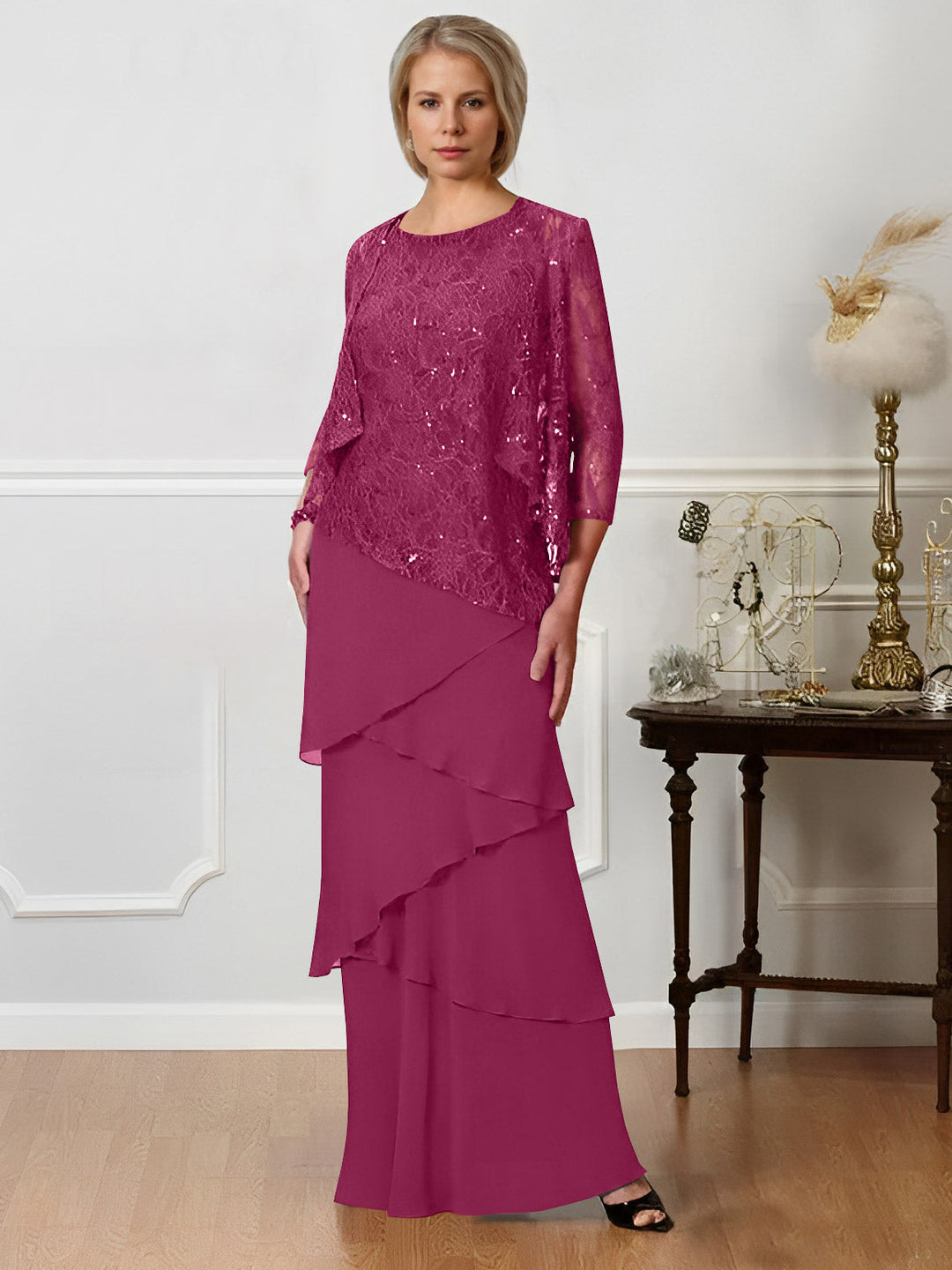 A-Line/Princess Jewel Neck Floor-Length Mother of the Bride Dresses