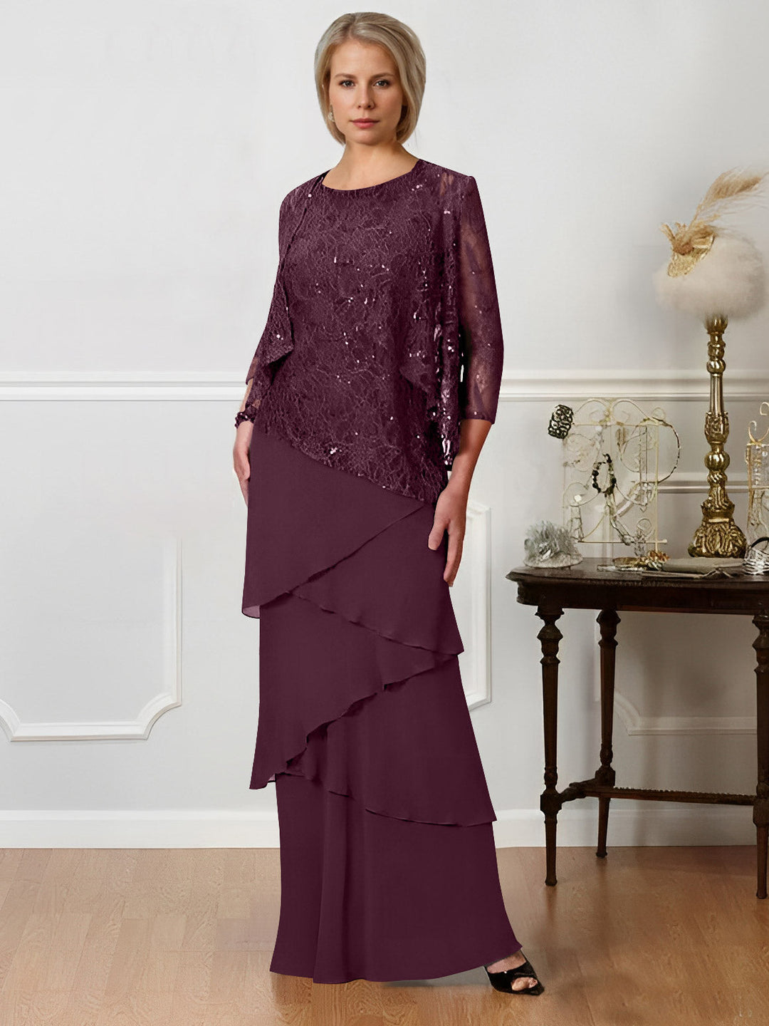 A-Line/Princess Jewel Neck Floor-Length Mother of the Bride Dresses