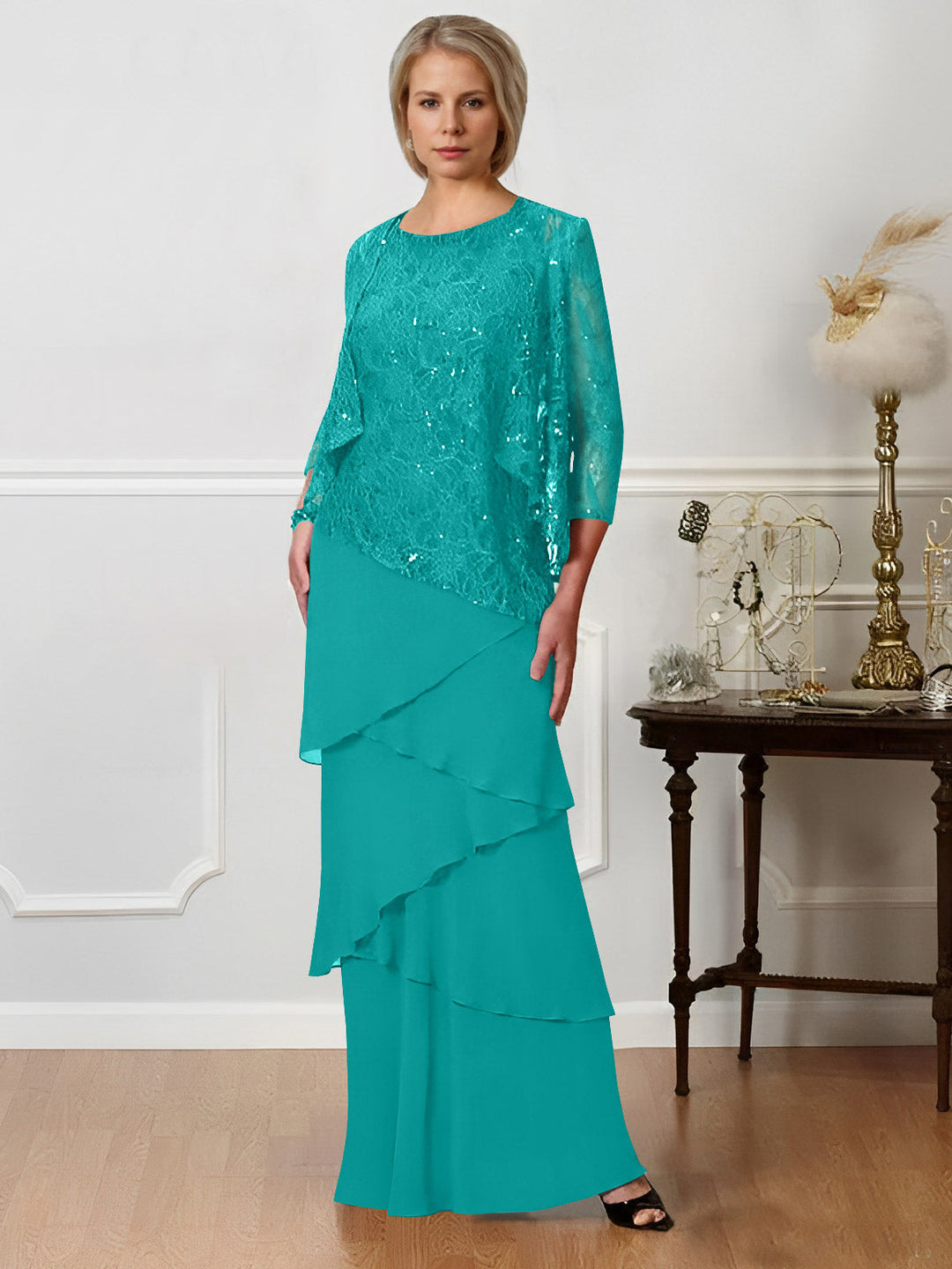 A-Line/Princess Jewel Neck Floor-Length Mother of the Bride Dresses