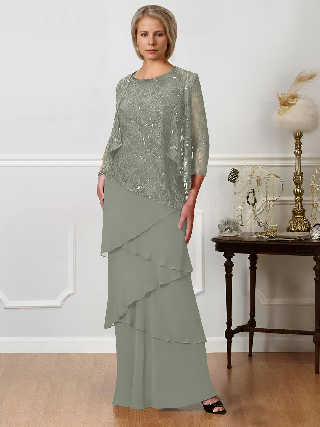 A-Line/Princess Jewel Neck Floor-Length Mother of the Bride Dresses