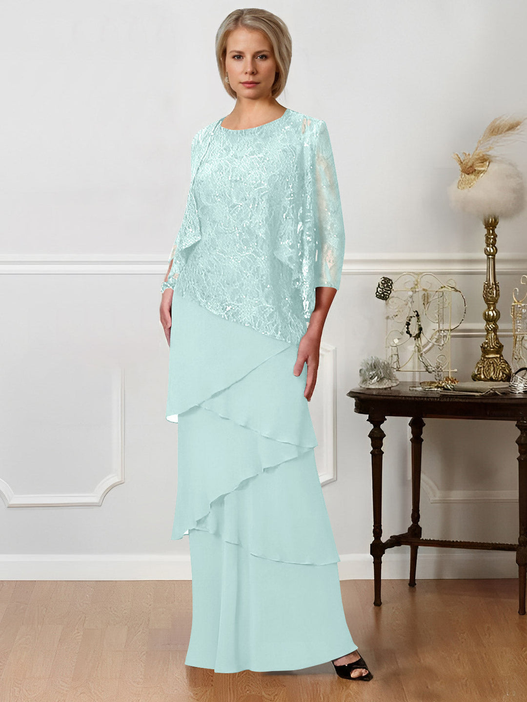 A-Line/Princess Jewel Neck Floor-Length Mother of the Bride Dresses