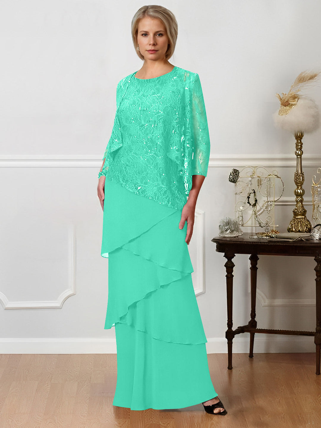 A-Line/Princess Jewel Neck Floor-Length Mother of the Bride Dresses