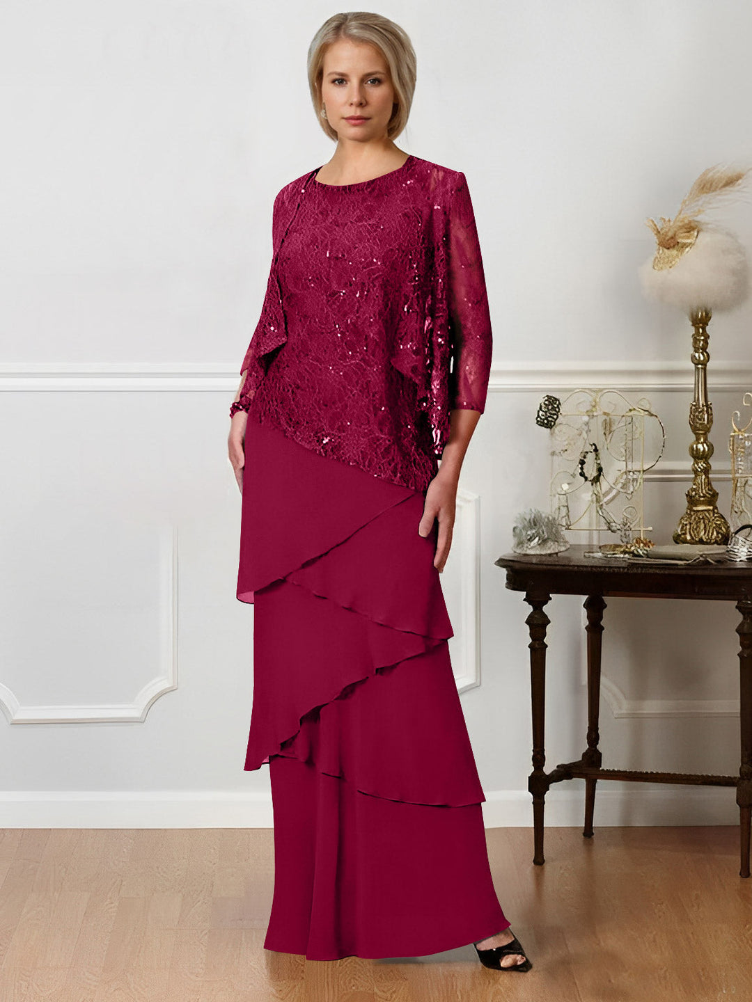 A-Line/Princess Jewel Neck Floor-Length Mother of the Bride Dresses
