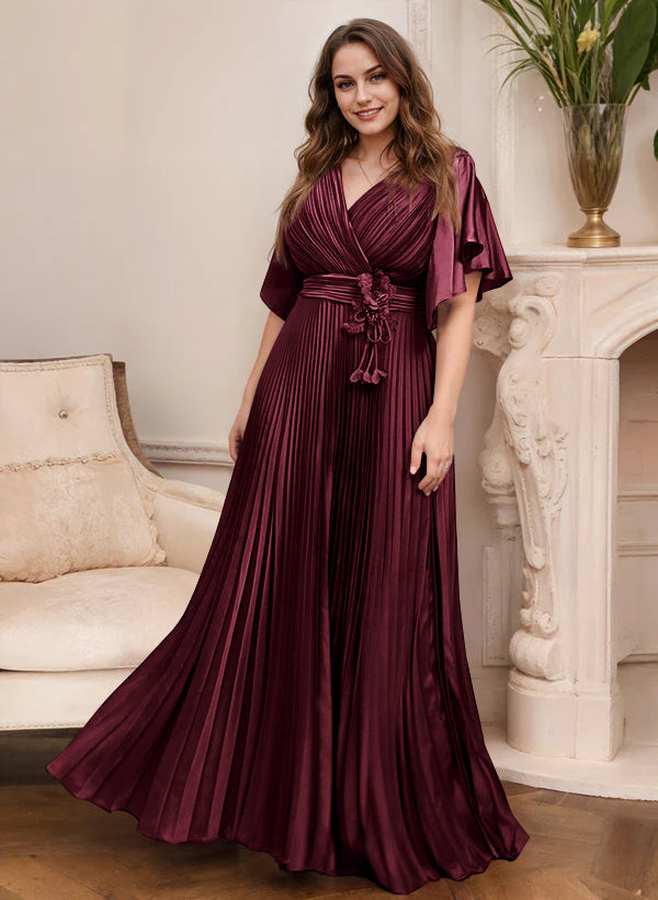 A-Line/Princess V-Neck Short Sleeves Mother of the Bride Dresses with Belt