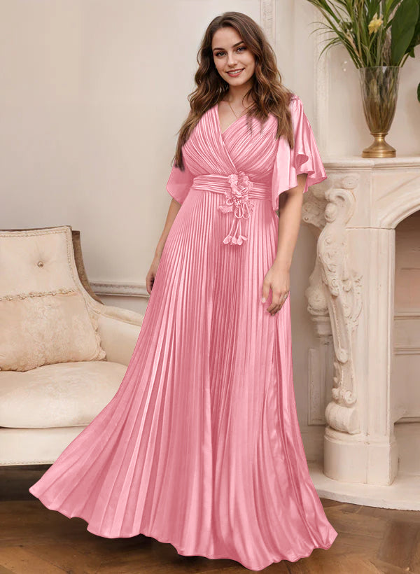 A-Line/Princess V-Neck Short Sleeves Mother of the Bride Dresses with Belt