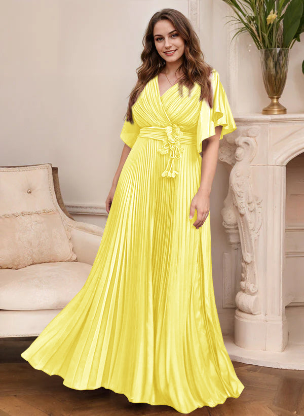 A-Line/Princess V-Neck Short Sleeves Mother of the Bride Dresses with Belt