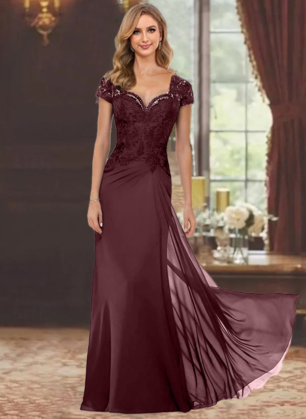 Sheath/Column Sweetheart Short Sleeves Floor-Length Mother of the Bride Dresses with Appliques Lace & Sequins