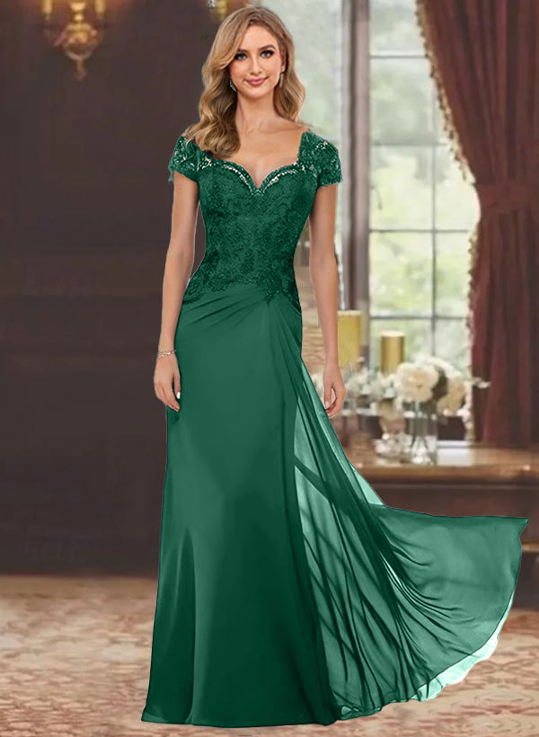 Sheath/Column Sweetheart Short Sleeves Floor-Length Mother of the Bride Dresses with Appliques Lace & Sequins