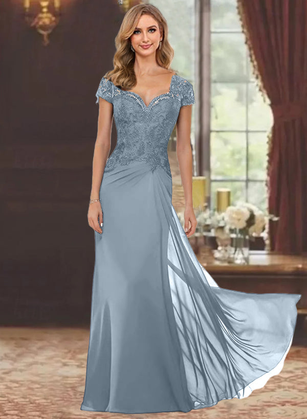 Sheath/Column Sweetheart Short Sleeves Floor-Length Mother of the Bride Dresses with Appliques Lace & Sequins