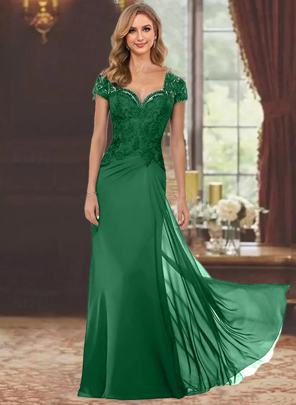 Sheath/Column Sweetheart Short Sleeves Floor-Length Mother of the Bride Dresses with Appliques Lace & Sequins