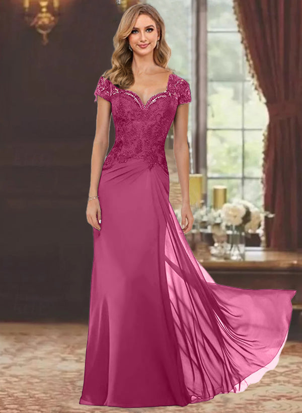 Sheath/Column Sweetheart Short Sleeves Floor-Length Mother of the Bride Dresses with Appliques Lace & Sequins