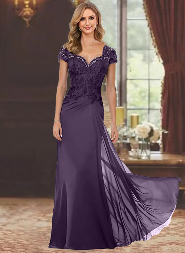 Sheath/Column Sweetheart Short Sleeves Floor-Length Mother of the Bride Dresses with Appliques Lace & Sequins