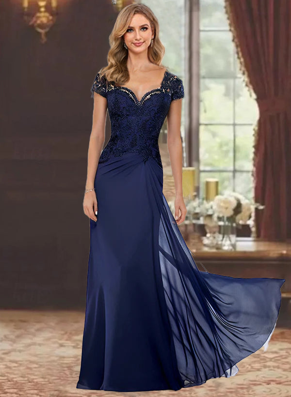 Sheath/Column Sweetheart Short Sleeves Floor-Length Mother of the Bride Dresses with Appliques Lace & Sequins