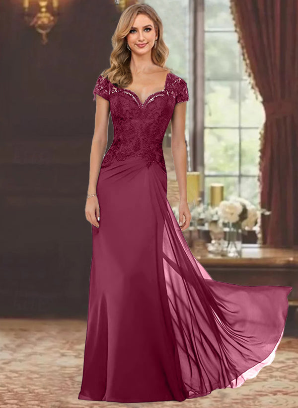 Sheath/Column Sweetheart Short Sleeves Floor-Length Mother of the Bride Dresses with Appliques Lace & Sequins