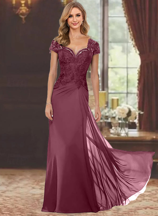 Sheath/Column Sweetheart Short Sleeves Floor-Length Mother of the Bride Dresses with Appliques Lace & Sequins