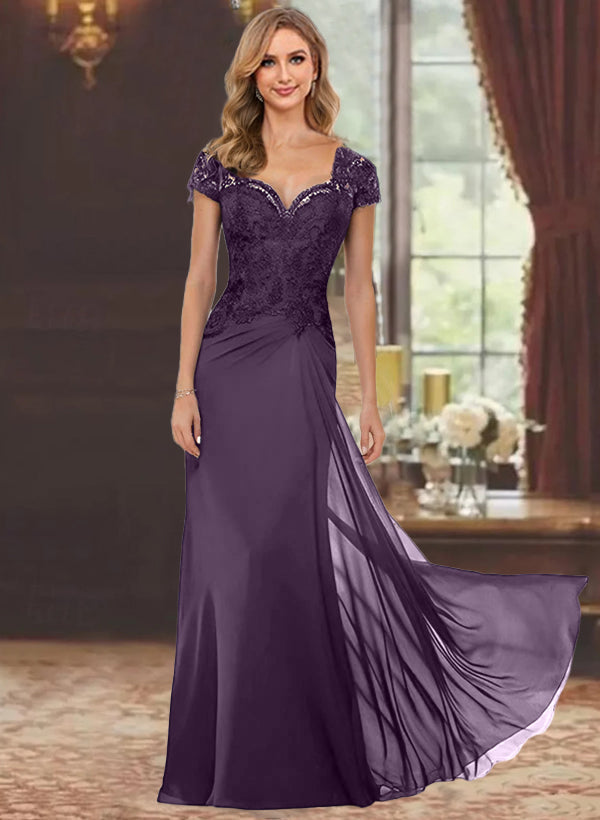 Sheath/Column Sweetheart Short Sleeves Floor-Length Mother of the Bride Dresses with Appliques Lace & Sequins