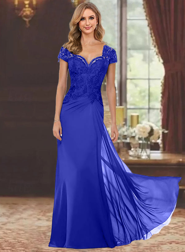 Sheath/Column Sweetheart Short Sleeves Floor-Length Mother of the Bride Dresses with Appliques Lace & Sequins