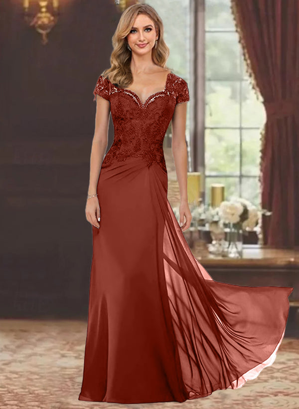 Sheath/Column Sweetheart Short Sleeves Floor-Length Mother of the Bride Dresses with Appliques Lace & Sequins