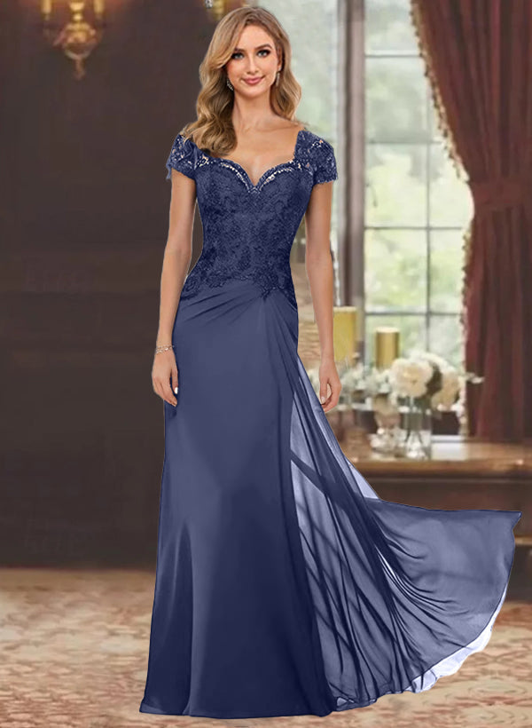 Sheath/Column Sweetheart Short Sleeves Floor-Length Mother of the Bride Dresses with Appliques Lace & Sequins