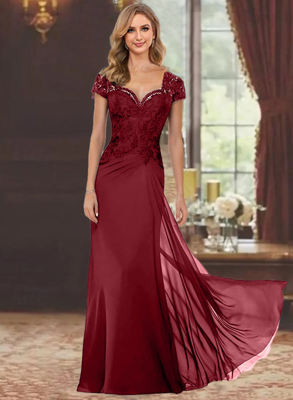 Sheath/Column Sweetheart Short Sleeves Floor-Length Mother of the Bride Dresses with Appliques Lace & Sequins