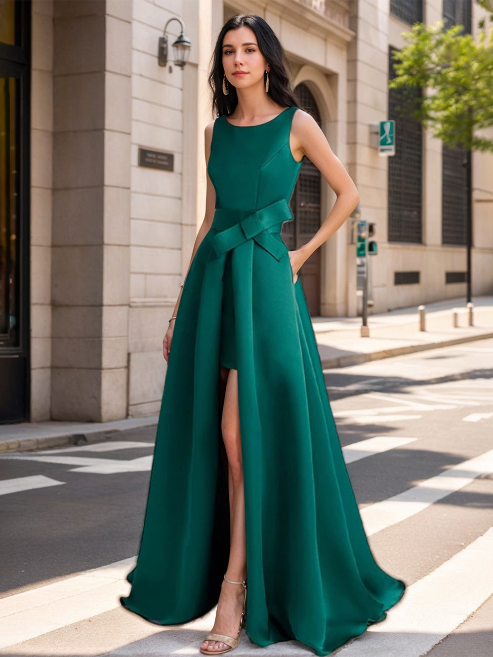 A-Line/Princess Scoop Mother of the Bride Dresses with High Split & Bow