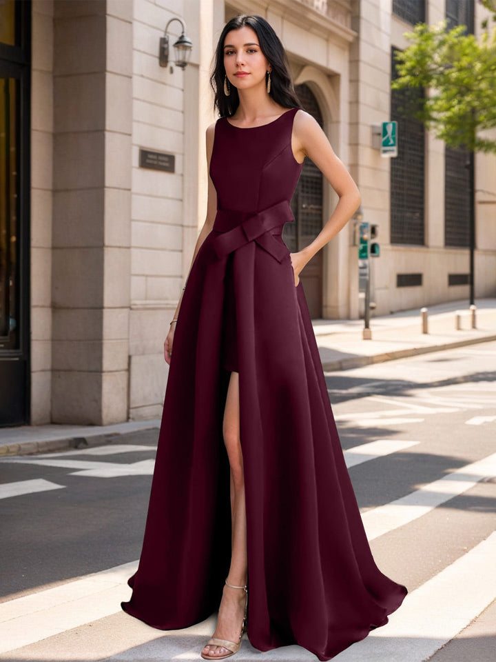 A-Line/Princess Scoop Mother of the Bride Dresses with High Split & Bow