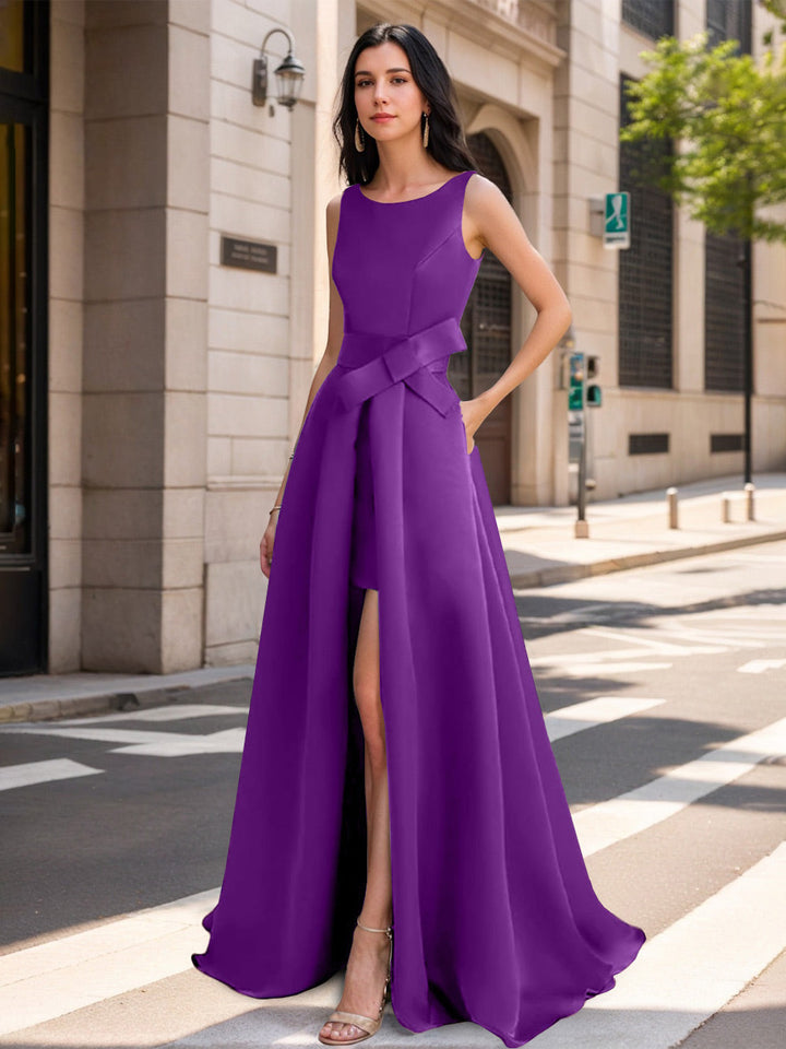 A-Line/Princess Scoop Mother of the Bride Dresses with High Split & Bow