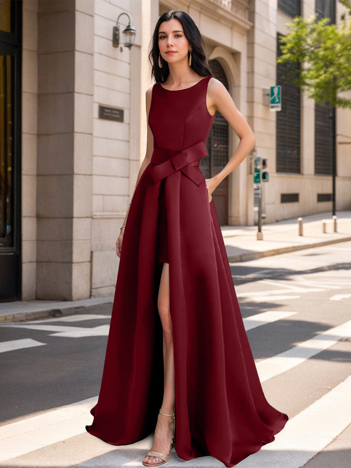 A-Line/Princess Scoop Mother of the Bride Dresses with High Split & Bow