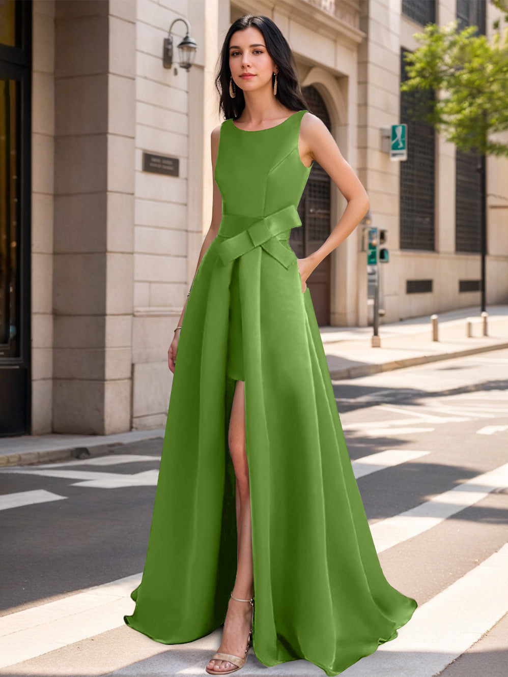 A-Line/Princess Scoop Mother of the Bride Dresses with High Split & Bow