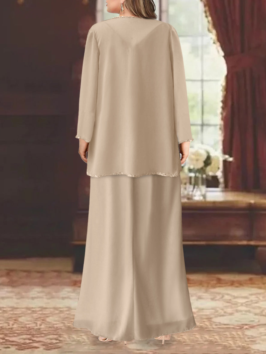 Sheath/Column V-Neck Ankle-Length Plus Size Mother of the Bride Dresses with Jacket & Sequins Beading