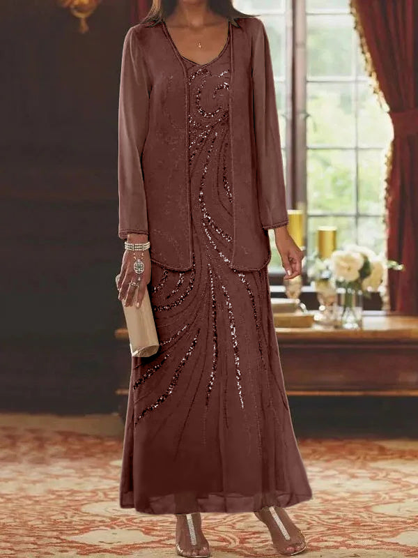 Sheath/Column Mother of the Bride  & Groom Dresses with Jacket & Sequins Beading