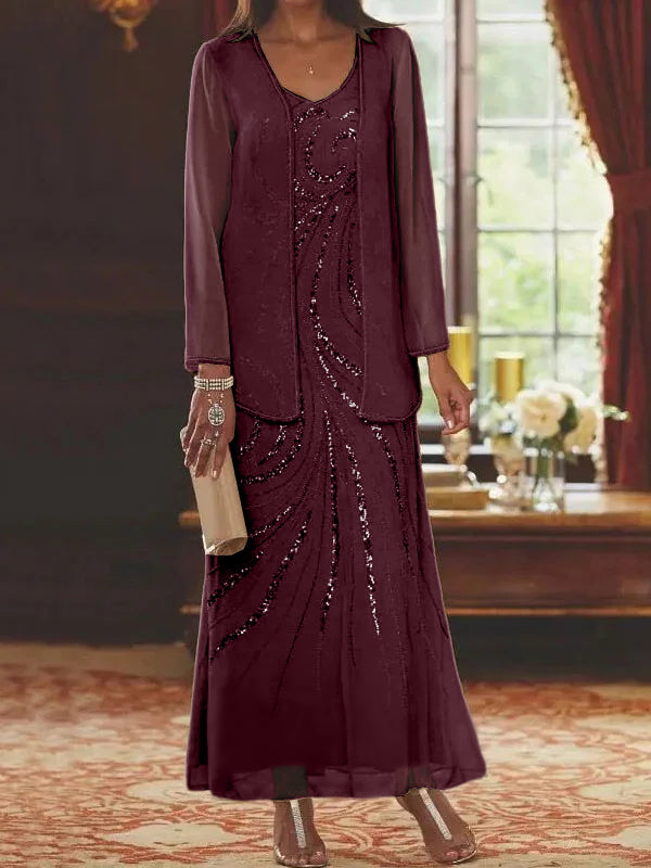 Sheath/Column Mother of the Bride  & Groom Dresses with Jacket & Sequins Beading