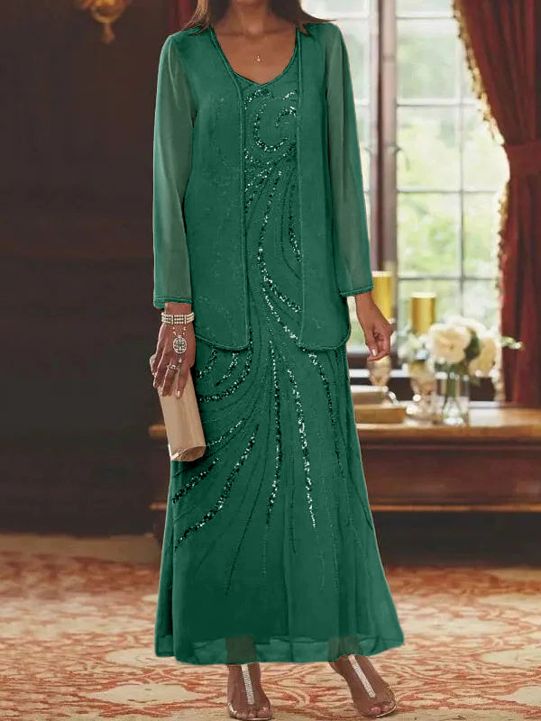 Sheath/Column Mother of the Bride  & Groom Dresses with Jacket & Sequins Beading