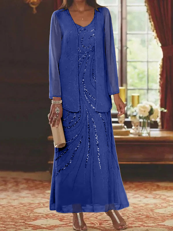Sheath/Column Mother of the Bride  & Groom Dresses with Jacket & Sequins Beading