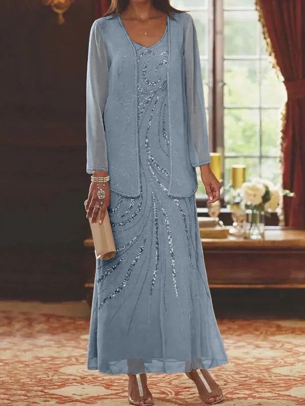 Sheath/Column Mother of the Bride  & Groom Dresses with Jacket & Sequins Beading