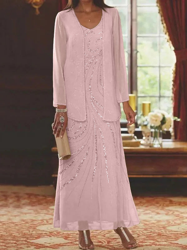 Sheath/Column Mother of the Bride  & Groom Dresses with Jacket & Sequins Beading