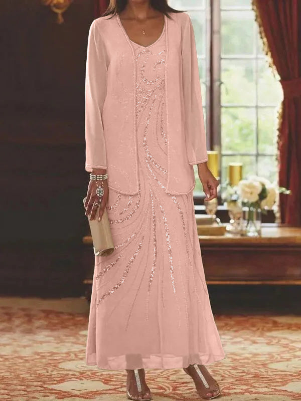 Sheath/Column Mother of the Bride  & Groom Dresses with Jacket & Sequins Beading