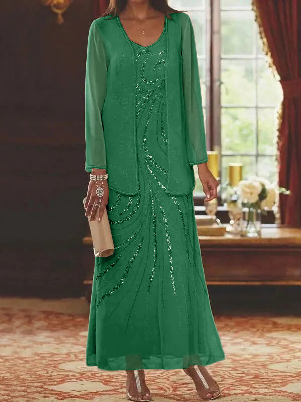 Sheath/Column Mother of the Bride  & Groom Dresses with Jacket & Sequins Beading