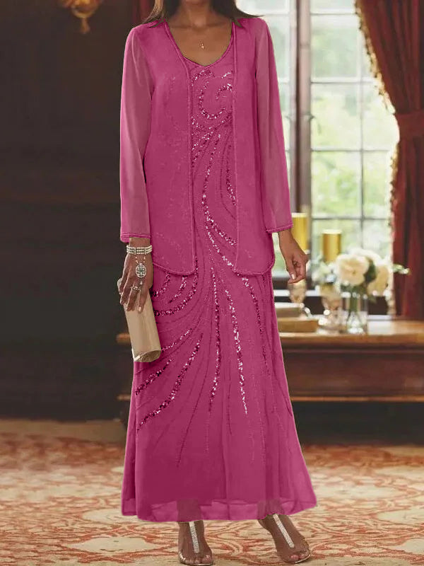 Sheath/Column Mother of the Bride  & Groom Dresses with Jacket & Sequins Beading