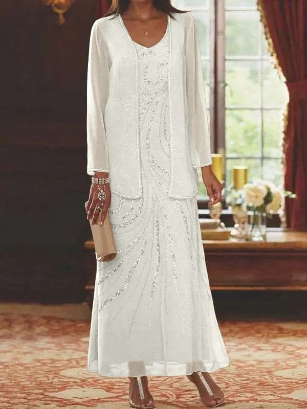 Sheath/Column Mother of the Bride  & Groom Dresses with Jacket & Sequins Beading