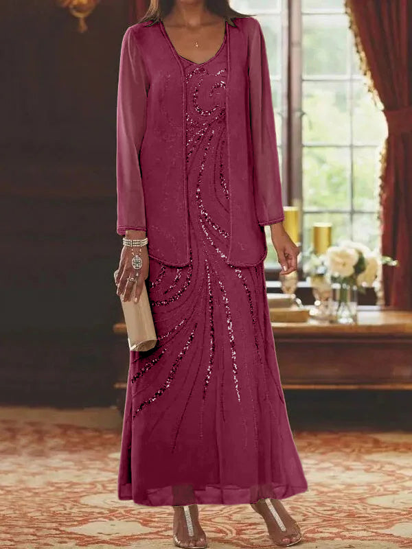Sheath/Column Mother of the Bride  & Groom Dresses with Jacket & Sequins Beading