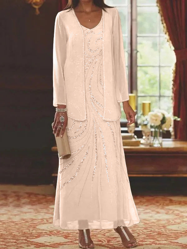Sheath/Column Mother of the Bride  & Groom Dresses with Jacket & Sequins Beading